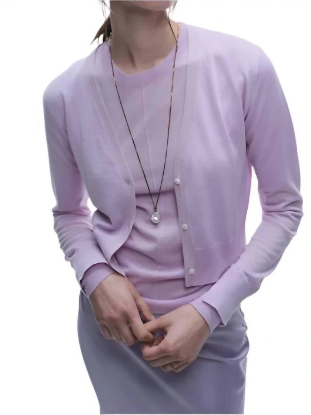 Saint Art Nixon Cropped Cardigan Merino Wool Womens Size Large Lilac.   21
